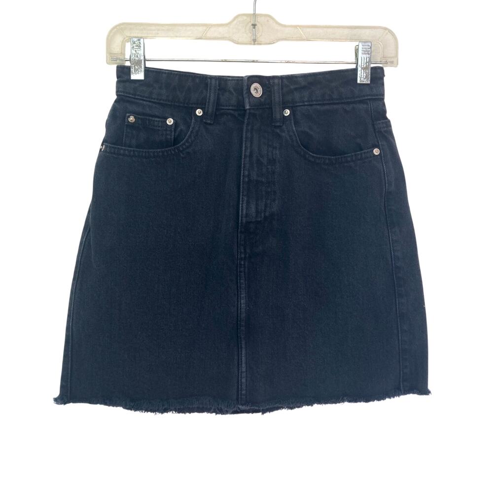 Zara Black Denim Grunge Lite Gritty Boho Whimsigoth Dark Fairy Mini Skirt XS